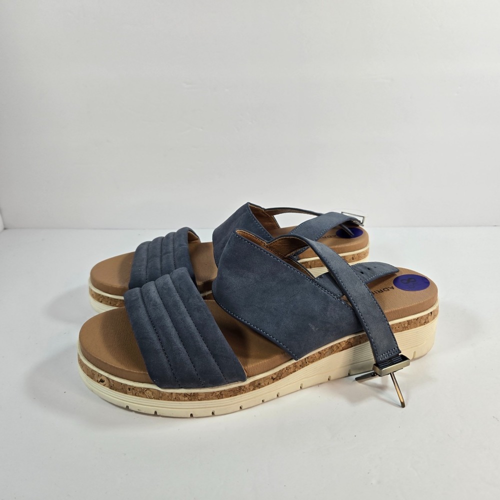 Adrienne Vittadini Sport Women's Platform Sandals Blue Suede Leather Size 8.5 NE